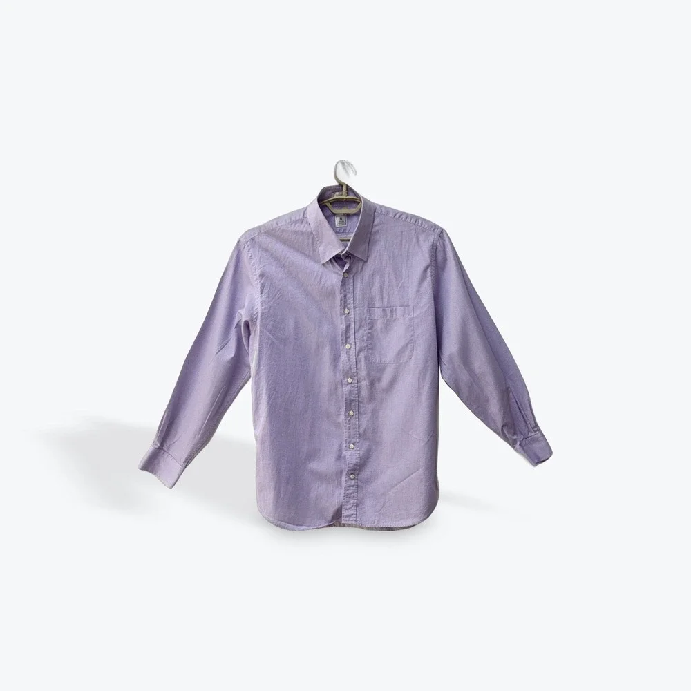 Peter Millar Mens 16.5 42cm Purple Micro Check Cotton Button Up Shirt Long Sleev